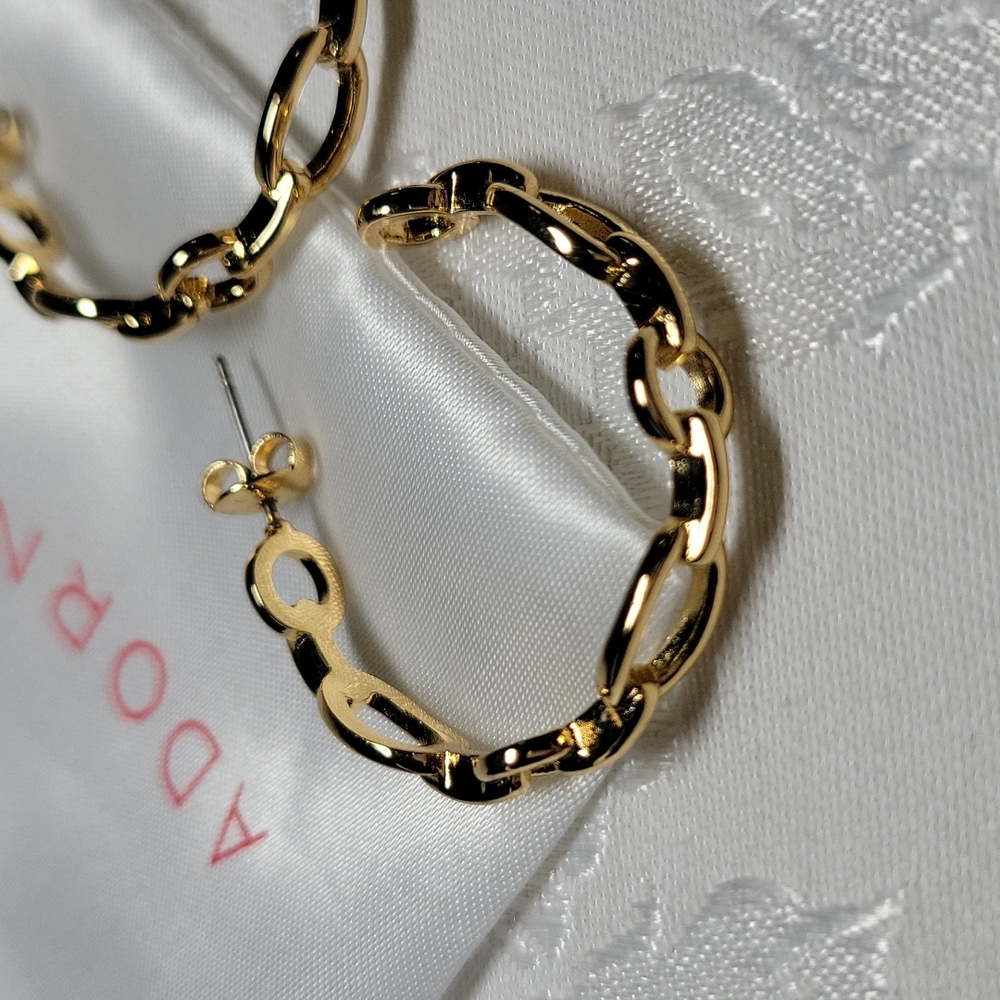 Adornia 14KGP Chain Link Hoop Earrings - Picture 4 of 5